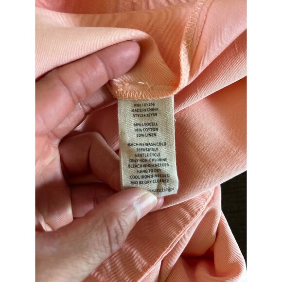 Soft Surroundings Womens XLarge Peach Roll Tab Sleeve 1/4 Button Up Dress - Picture 4 of 4